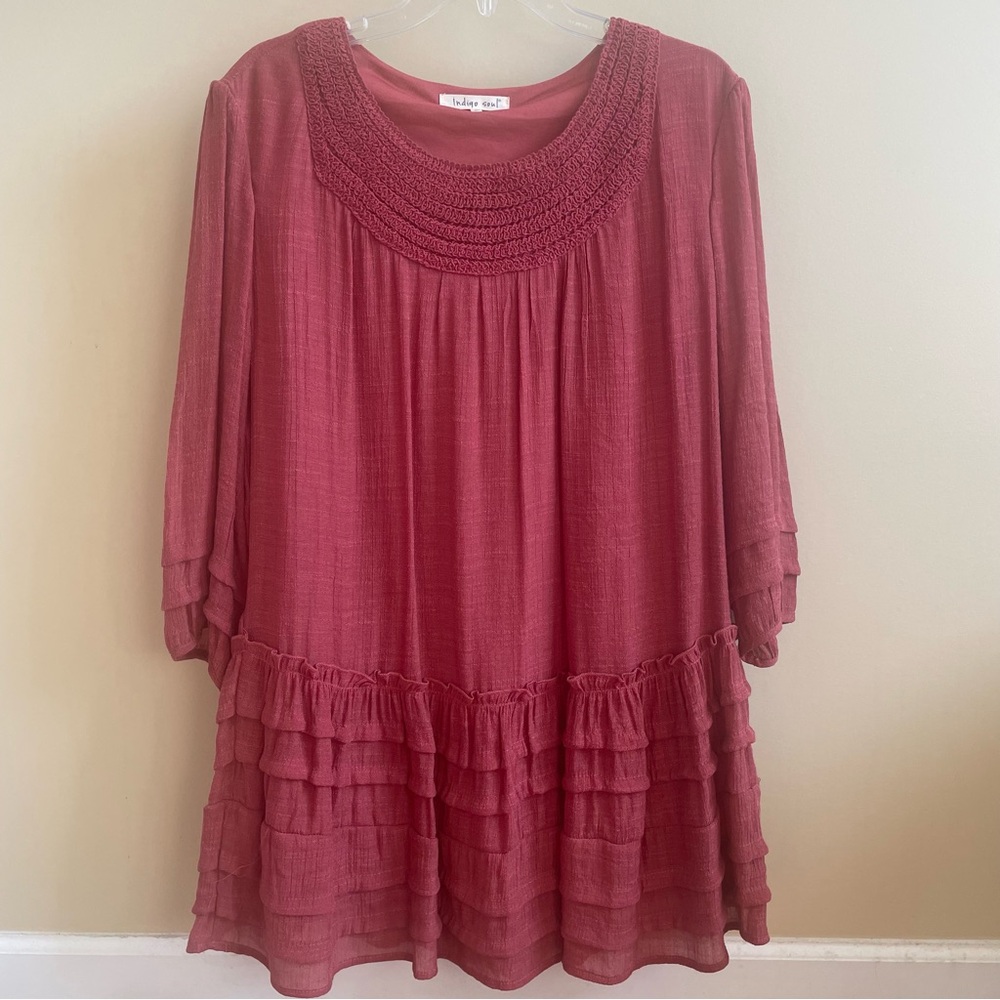 Women’s Indigo Soul 3/4-Sleeve Tunic, Dark Blush Pink/Cinnamon Color, Size L